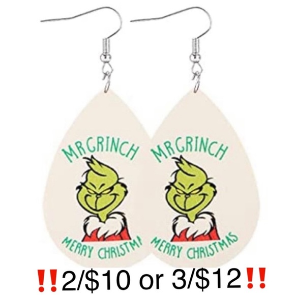 Faux Leather “Mr. Grinch Merry Christmas” Earrings - Picture 1 of 7